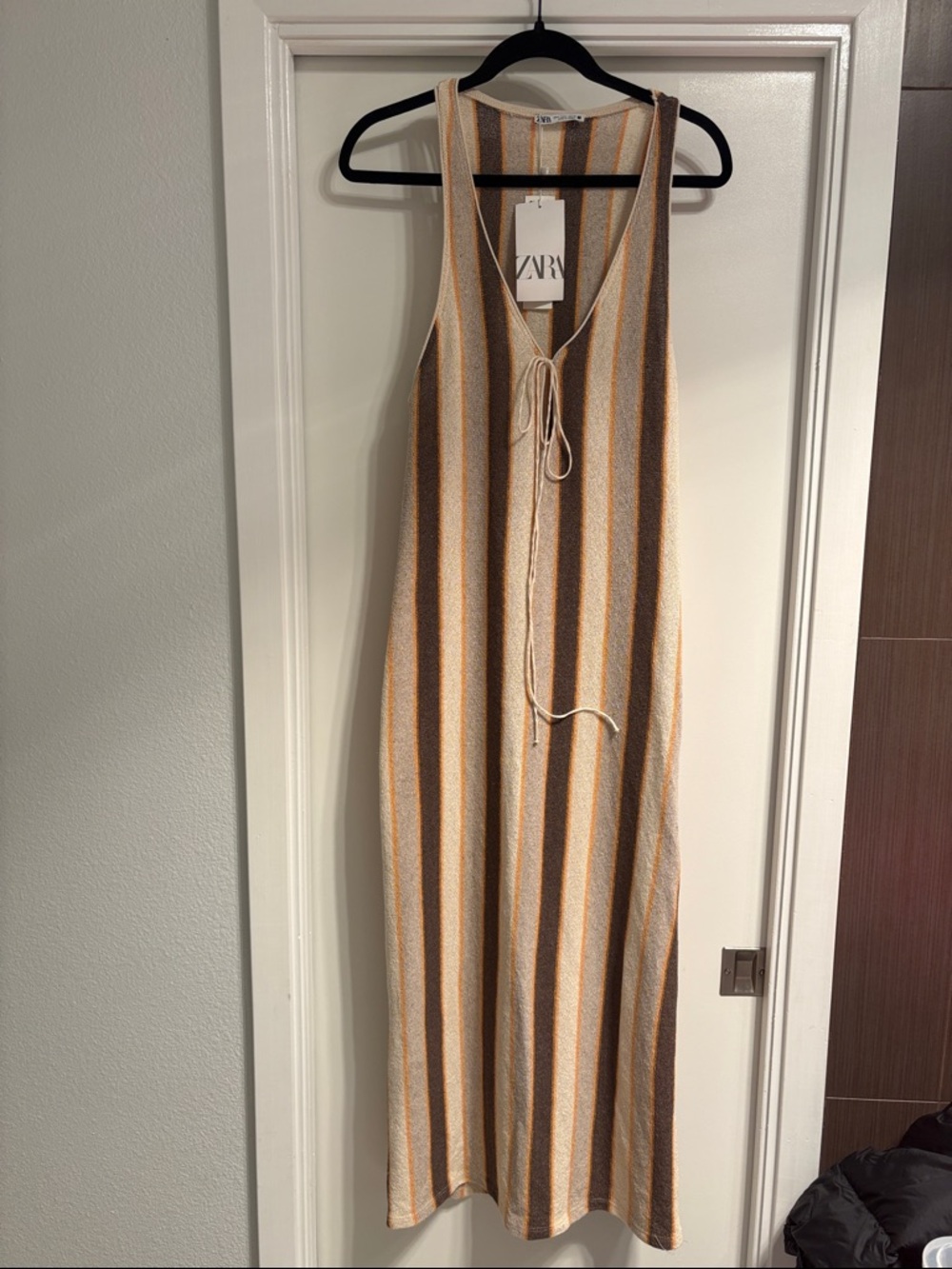 Zara Striped Maxi Dress in Cream, Brown & Yellow